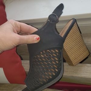 Open toe high heeled booties